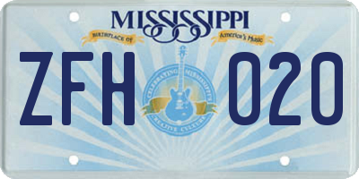 MS license plate ZFH020