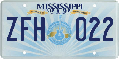 MS license plate ZFH022