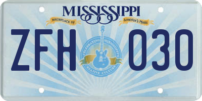 MS license plate ZFH030