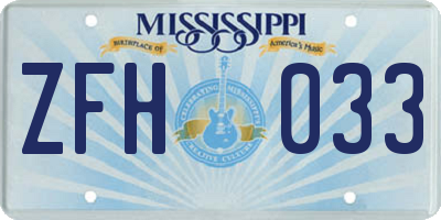 MS license plate ZFH033