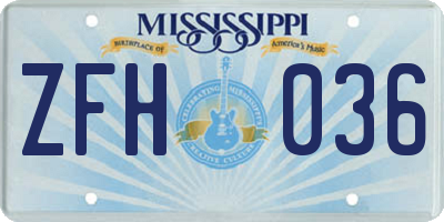 MS license plate ZFH036