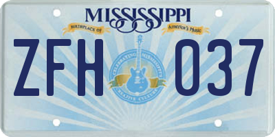 MS license plate ZFH037