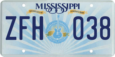 MS license plate ZFH038