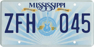 MS license plate ZFH045