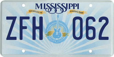 MS license plate ZFH062