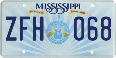 MS license plate ZFH068