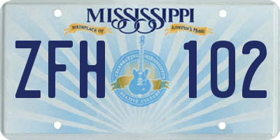 MS license plate ZFH102