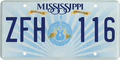 MS license plate ZFH116