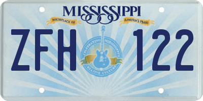 MS license plate ZFH122