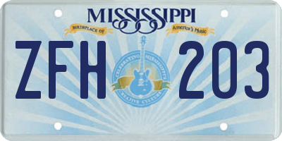 MS license plate ZFH203