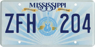 MS license plate ZFH204