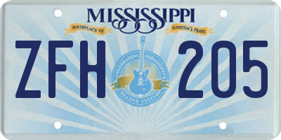 MS license plate ZFH205