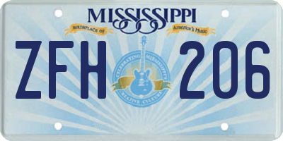 MS license plate ZFH206