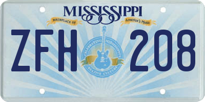 MS license plate ZFH208