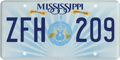 MS license plate ZFH209