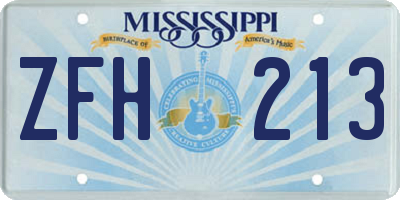 MS license plate ZFH213