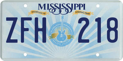 MS license plate ZFH218