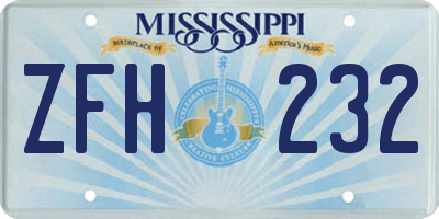 MS license plate ZFH232