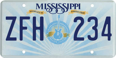 MS license plate ZFH234