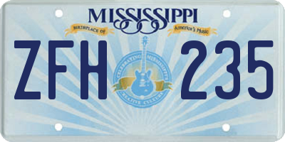 MS license plate ZFH235