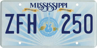 MS license plate ZFH250