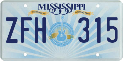 MS license plate ZFH315