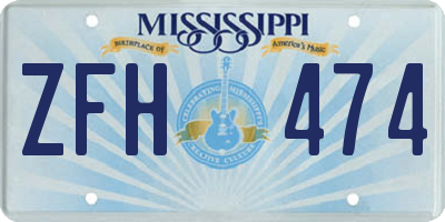 MS license plate ZFH474