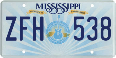 MS license plate ZFH538