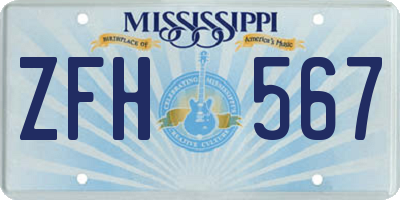 MS license plate ZFH567
