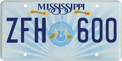 MS license plate ZFH600