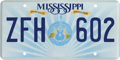 MS license plate ZFH602