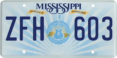 MS license plate ZFH603