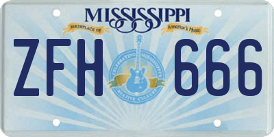 MS license plate ZFH666