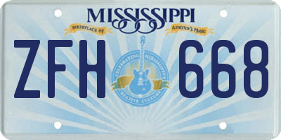 MS license plate ZFH668