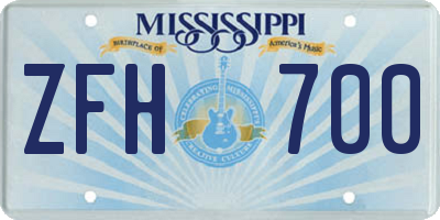MS license plate ZFH700