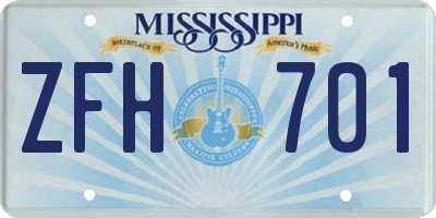 MS license plate ZFH701