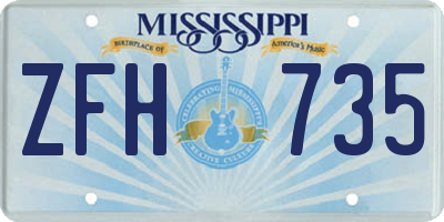 MS license plate ZFH735