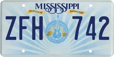 MS license plate ZFH742