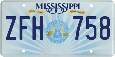 MS license plate ZFH758