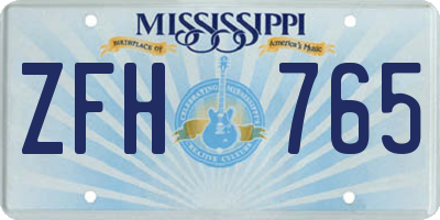 MS license plate ZFH765