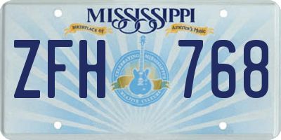 MS license plate ZFH768