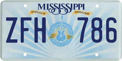 MS license plate ZFH786