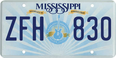 MS license plate ZFH830