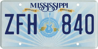 MS license plate ZFH840