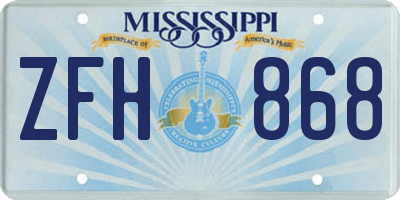 MS license plate ZFH868