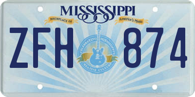 MS license plate ZFH874