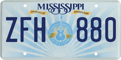 MS license plate ZFH880