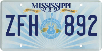 MS license plate ZFH892