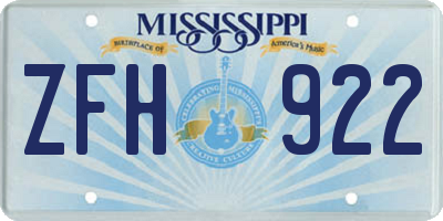 MS license plate ZFH922
