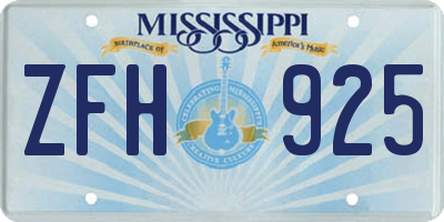 MS license plate ZFH925